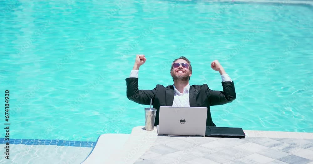 Crazy summer business. Crazy freelancer in swimming pool. Crazy business man in wet suit in swimming pool. business vacation. Funny crazy businessman formal wear in swim pool. Hot summer business. Crazy summer business. Crazy freelancer in swimming pool. Crazy business man in wet suit in swimming pool. business vacation. Funny crazy businessman formal wear in swim pool. Hot summer business.
