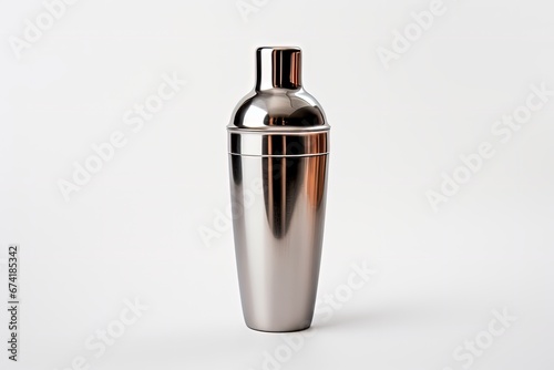 Metal shaker on plain white backdrop