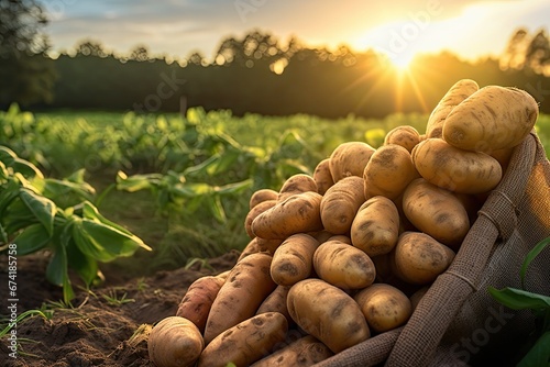 Organic potatoes grown in field