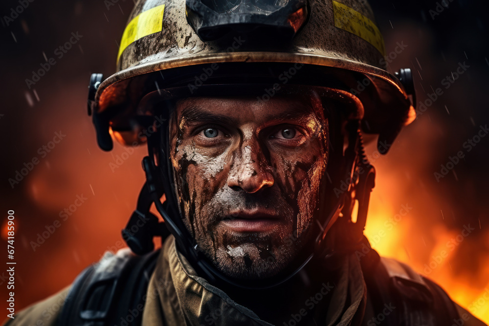 A firefighter in full gear, demonstrating courage and bravery. Concept of heroism and public service. Generative Ai.