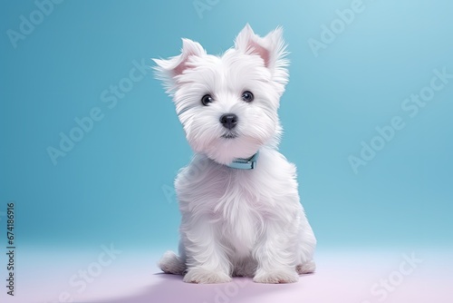 Studio photograph of an adorable dog on a separate backdrop