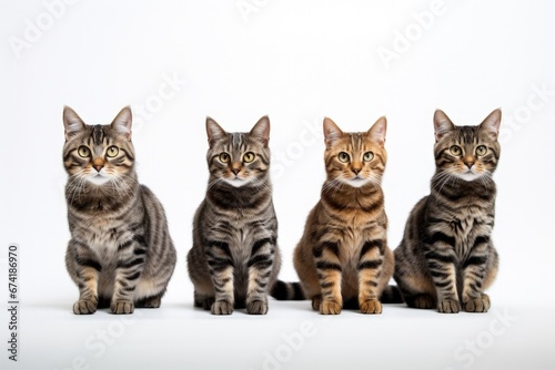 Studio tabby cats on a white background Loved quirky potentially grumpy but content Perfect for cat food ads