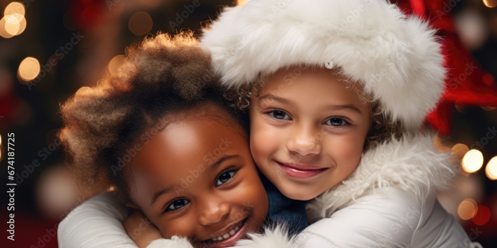 Happy joyful Christmas children. Winter season Happy joyful Christmas children. Winter season