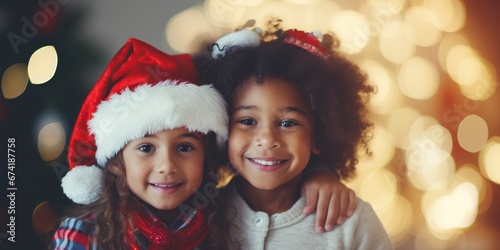 Happy joyful Christmas children. Winter season