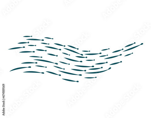 Sea school of fish, vector illustration. Ocean dwellers