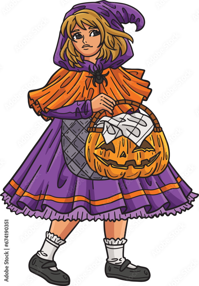 Child Holding Pumpkin Basket Cartoon Clipart 