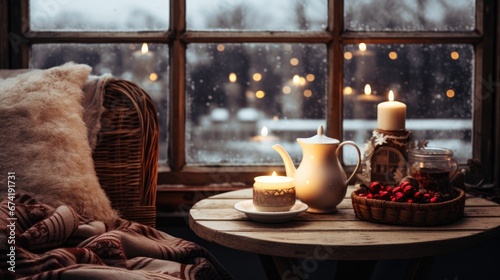 Winter Christmas background atmospheric cozy room. festive interior design