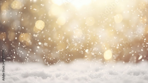 Winter Christmas background with snow and blurred light bokeh effect © megavectors