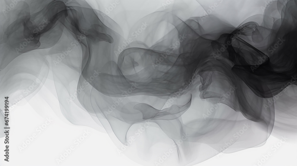 black watercolor waves, streaks and spots of paint and ink on a white background, transparent overlay layer