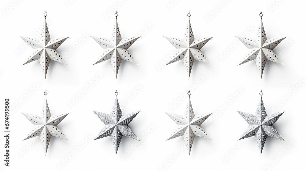 set, collection of christmas stars, decorations isolated on a white background set, collection of christmas stars, decorations isolated on a white background