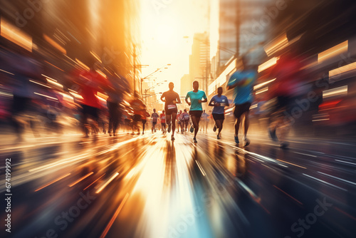 people running a  marathon race on the street