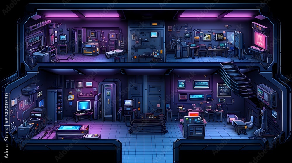 8 bit pixel art,inside of spaceship command center, style of game boy, visible outlines, isometric