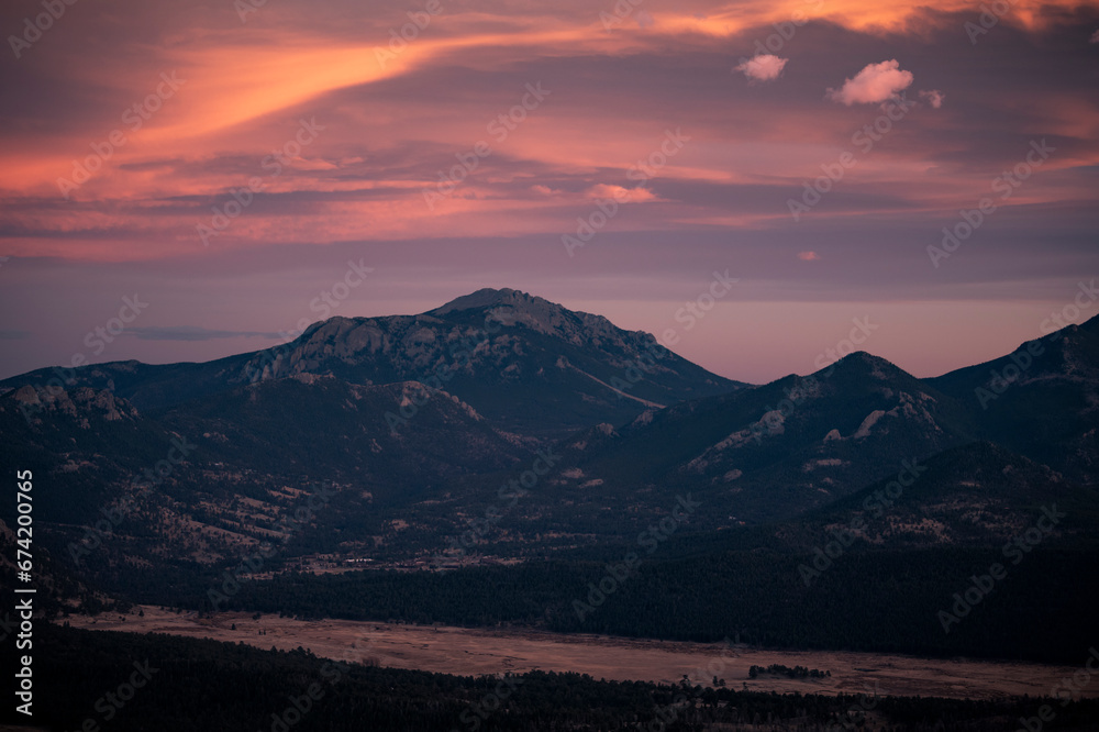 Rocky Mountain Sunset, Pink Sky at night, sailor's delight.