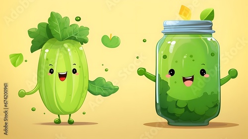 mascot for a vegetable drink brand, super cute, 2d 