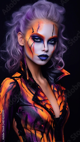 Portrait of a beautiful woman with fantasy make-up. Halloween. generativa IA © Victor