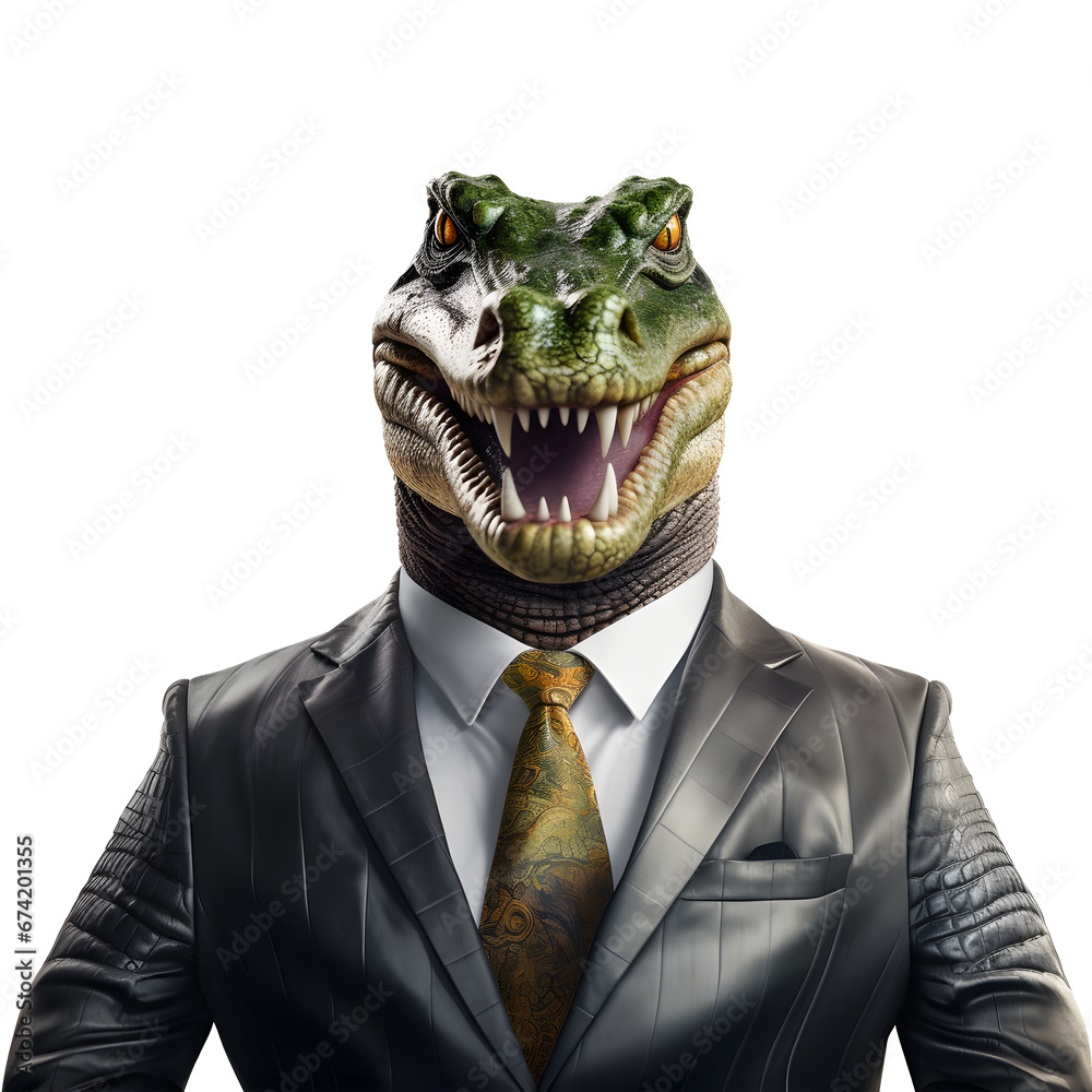 alligator head suit, animal costume,stylish classic suit, animal head, white background alligator head suit, animal costume,stylish classic suit, animal head, white background