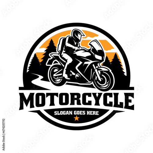 Biker riding adventure motorcycle illustration logo vector
