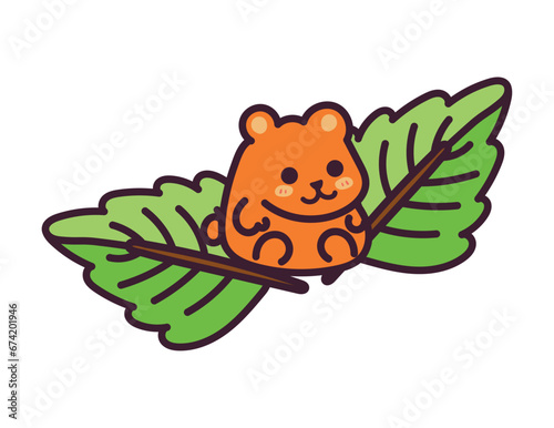 autumn kawaii hamster with leaves