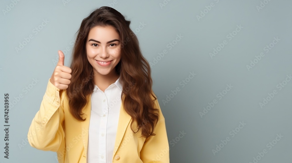 Beautiful happy young woman showing thumbs up Beautiful happy young woman showing thumbs up
