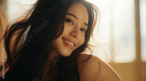 beautiful close up asian woman smile