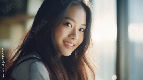 beautiful close up asian woman smile