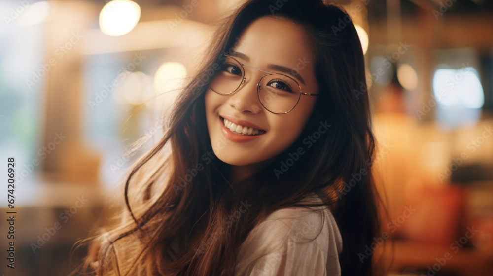 beautiful close up asian woman smile