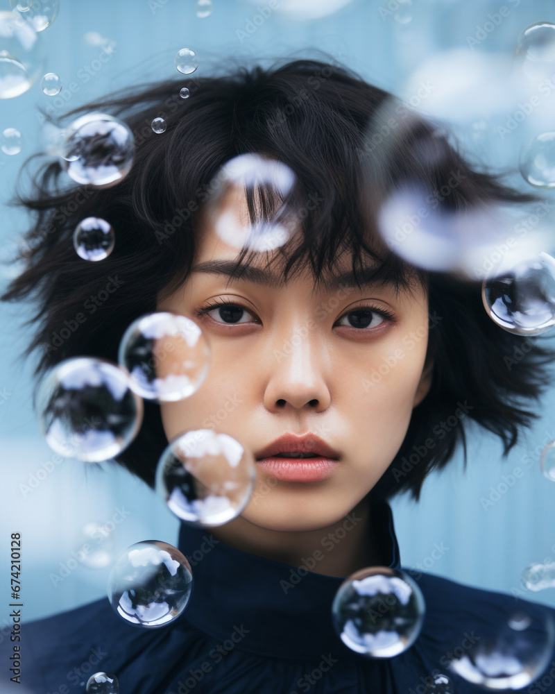 Asian woman model with bubbles Asian woman model with bubbles