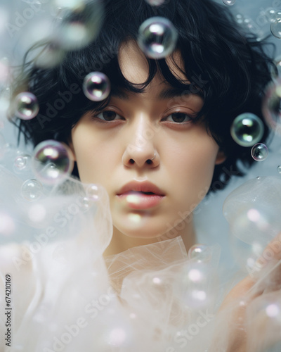 Asian woman model with bubbles