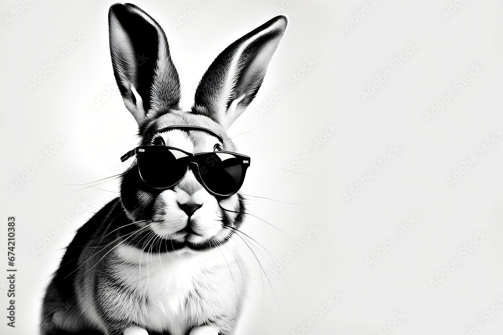 Black and White Cool Bunny with Sunglasses. Generative Ai