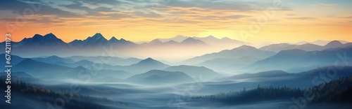 Amazing landscape panoramic view of misty morning in mountain range © LorenaPh