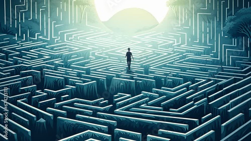A character is seen walking through a maze, demonstrating the complexity of the human mind and how it can be difficult to navigate.  photo