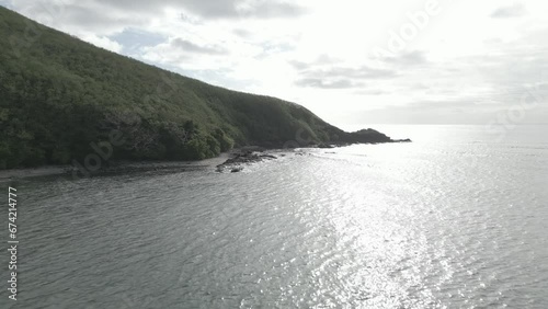 Flying over the remote island of Naviti in the pacific ocean, cast away style. photo