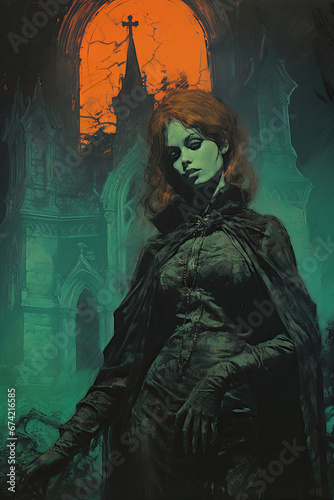 Female Banshee Haunting Graveyard, Dark Medieval Fantasy, Old School RPG Illustration