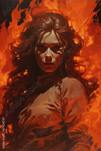 Female Demonologist in Fiery Abyss, Dark Medieval Fantasy, Old School  RPG Illustration © Dolgren
