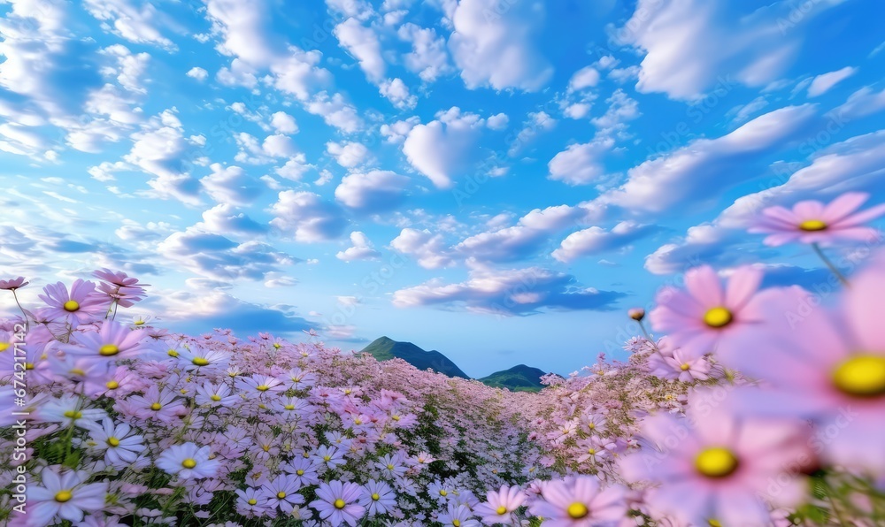 Obraz premium Flowers white clouds blue sky