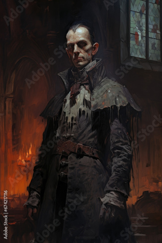 Decaying Manor Vampire Fright, Dark Medieval Fantasy, Old School RPG Illustration