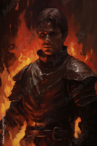 Burning Inquisitor Amid Witch Trial
 , Dark Medieval Fantasy,Old School  RPG Illustration