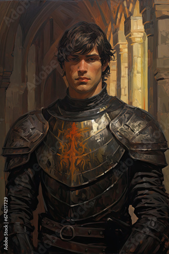 Desecrated Temple and Male Paladin.  , Dark Medieval Fantasy,Old School  RPG Illustration © Dolgren