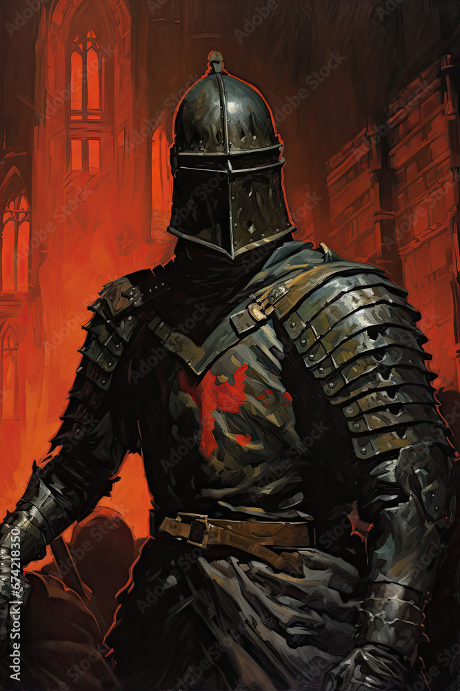Dutiful Black Knight
 , Dark Medieval Fantasy,Old School  RPG Illustration
