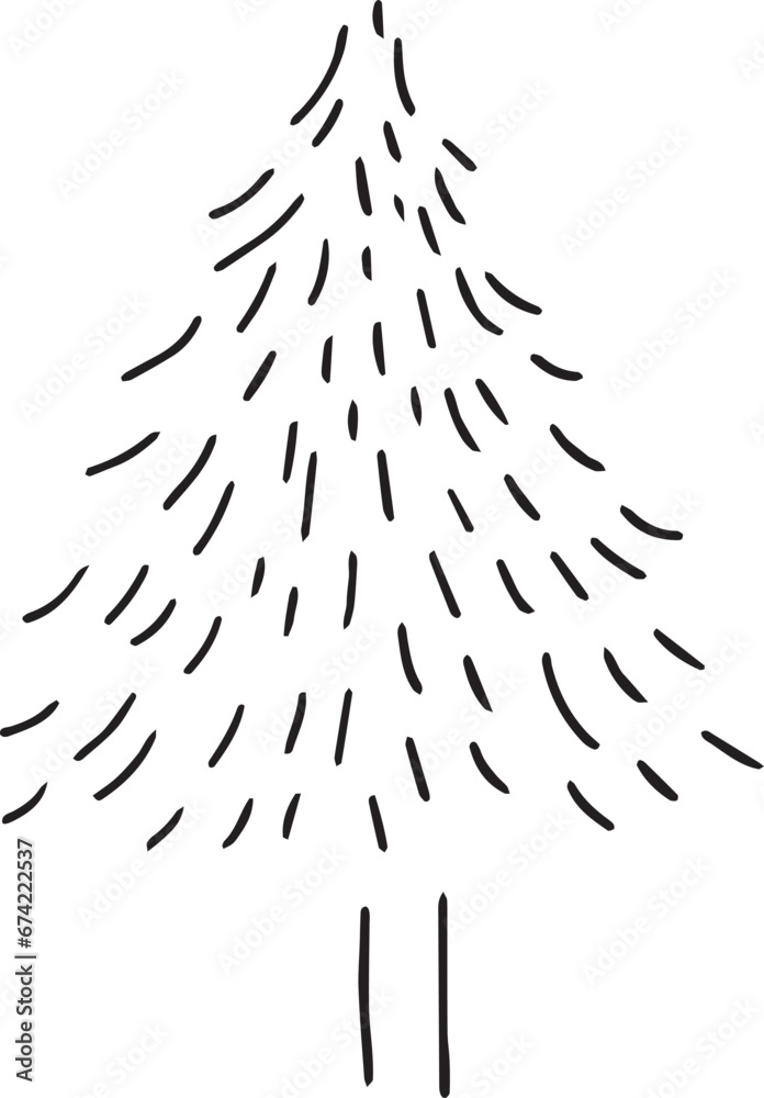 Fototapeta premium 線画。線画タッチのクリスマスベクターイラスト。北欧風のクリスマスツリーイラスト。Line drawing. Christmas vector illustration with line drawing touch. Scandinavian style Christmas tree illustration.