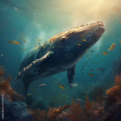 海底クジラ　undersea whale　GenerativeAI © teru