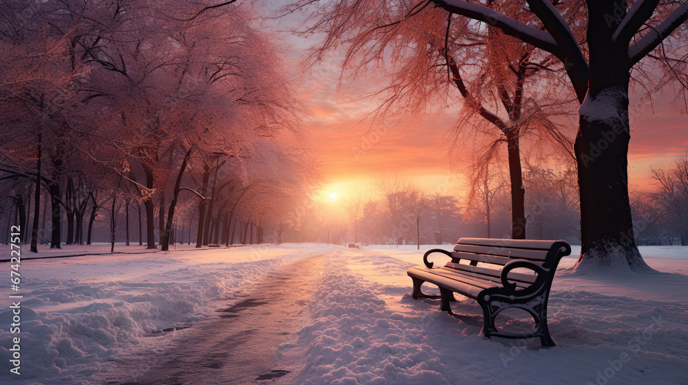 winter sunset in the park