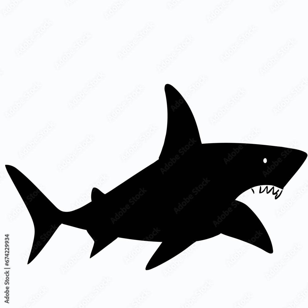 Vector Silhouette of Shark, Fierce Shark Graphic for Underwater and Ocean Designs Vector Silhouette of Shark, Fierce Shark Graphic for Underwater and Ocean Designs
