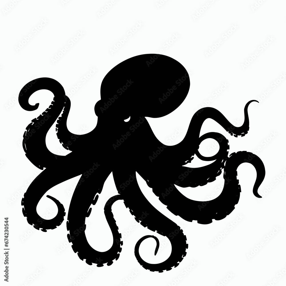 Vector Silhouette of Octopus, Intelligent Octopus Illustration for Marine and Sea Themes Vector Silhouette of Octopus, Intelligent Octopus Illustration for Marine and Sea Themes