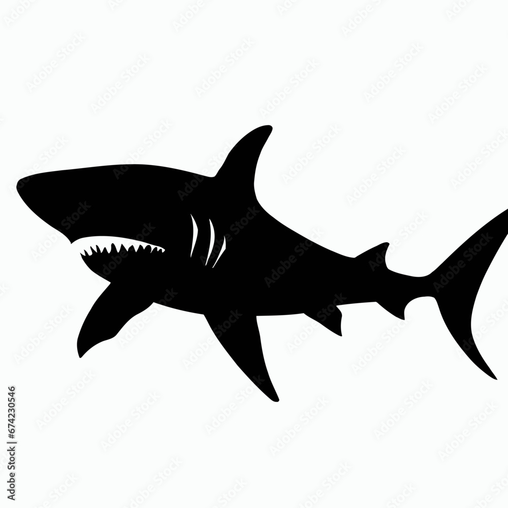 Vector Silhouette of Shark, Fierce Shark Graphic for Underwater and Ocean Designs Vector Silhouette of Shark, Fierce Shark Graphic for Underwater and Ocean Designs