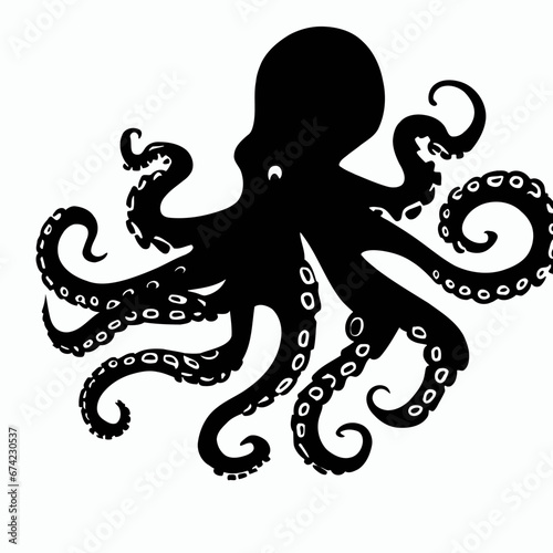 Vector Silhouette of Octopus, Intelligent Octopus Illustration for Marine and Sea Themes