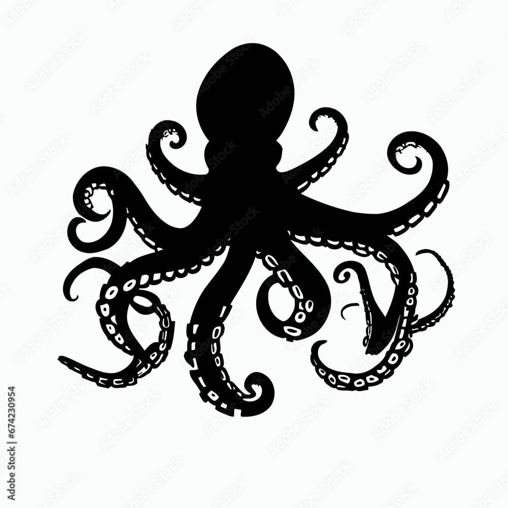 Obraz premium Vector Silhouette of Octopus, Intelligent Octopus Illustration for Marine and Sea Themes