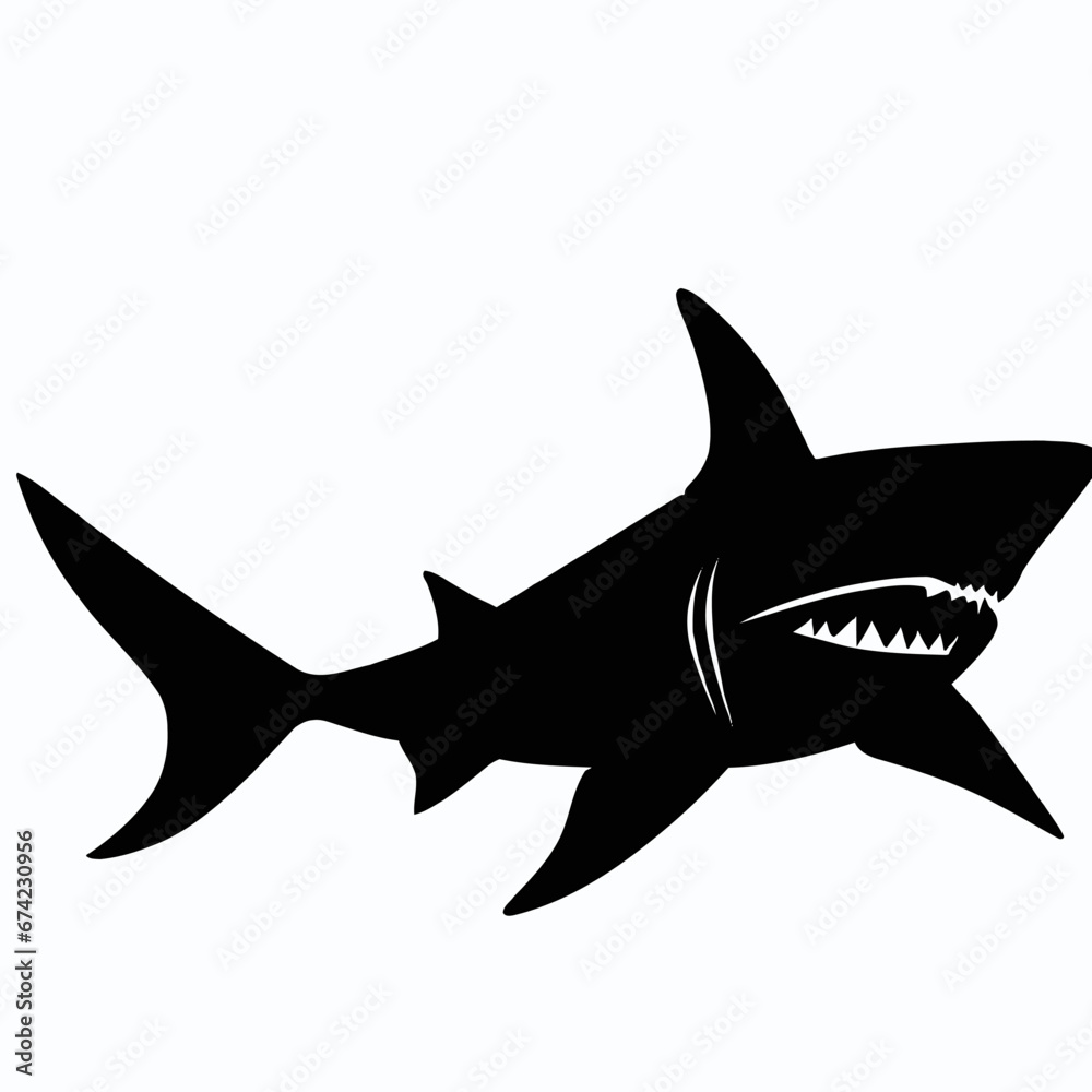 Vector Silhouette of Shark, Fierce Shark Graphic for Underwater and Ocean Designs Vector Silhouette of Shark, Fierce Shark Graphic for Underwater and Ocean Designs