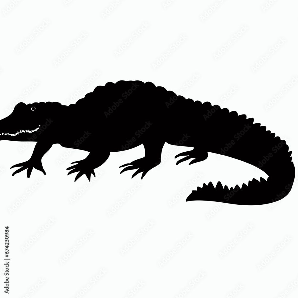 Vector Silhouette of Crocodile,alligator, Stealthy Crocodile Illustration for Nature and Wildlife Designs