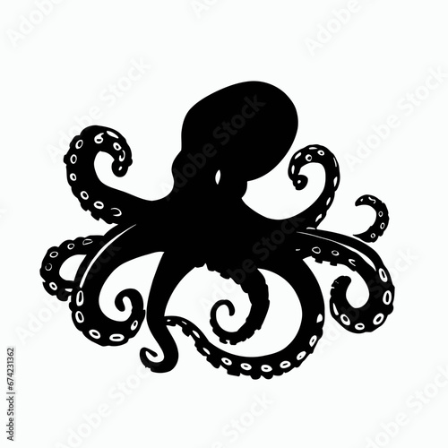 Vector Silhouette of Octopus, Intelligent Octopus Illustration for Marine and Sea Themes